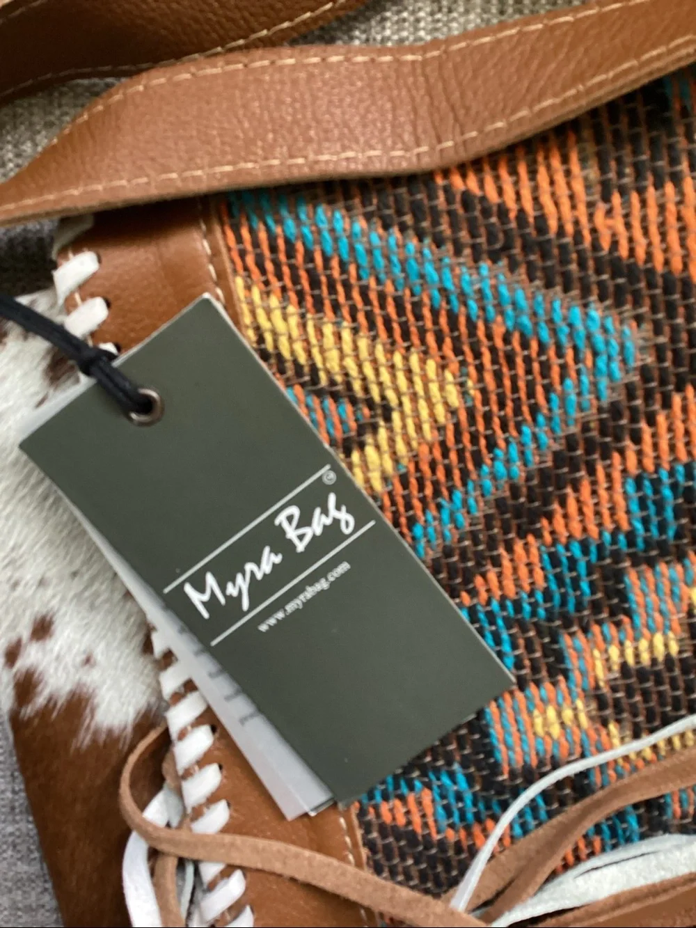 Myra Bag Boho Chic Style Leather & Hairon Bag Fringed Aztec Weaved Upcycled